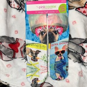 Pink cookie knee dog high socks